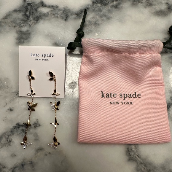 Kate Spade Social Butterfly Goldtone Cubic Zirconia Linear Drop Earrings - Picture 3 of 3